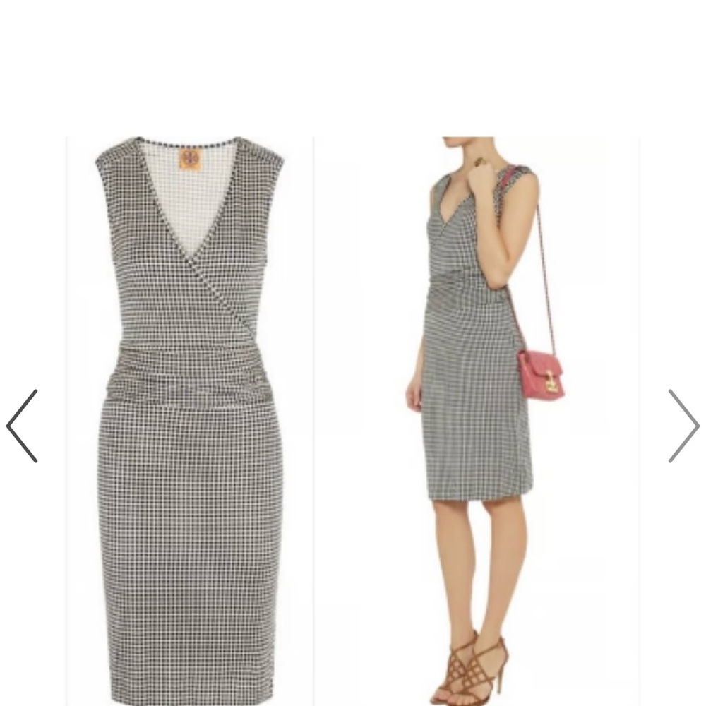 Tory Burch Black and White Houndstooth Midi Dress